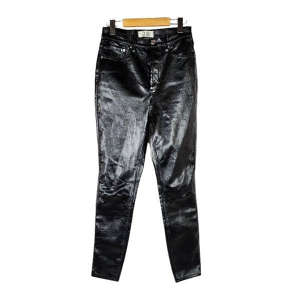 Free People We The Free Vegan Patent Leather Pant Button Fly 5  Pocket Black 28 - Picture 2 of 16